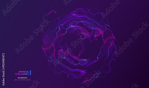 circle in motion, futuristic technology concept,  AI big data particle dotted purple circle, vector abstract banner.