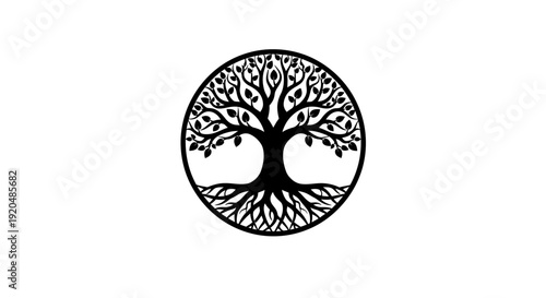 Black Tree Silhouette Inside Circle Logo Design.