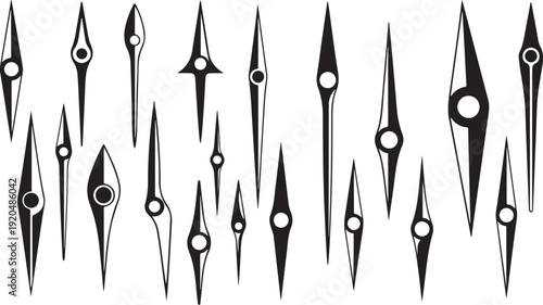 Collection of various clock hands on white background illustration