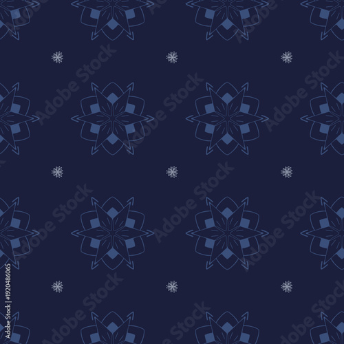 Seamless Geometric Star Pattern Large Tech Indigo