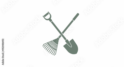Crossed Rake and Shovel Gardening Tools.