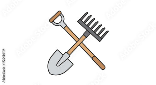 Crossed Shovel and Rake Gardening Tools.