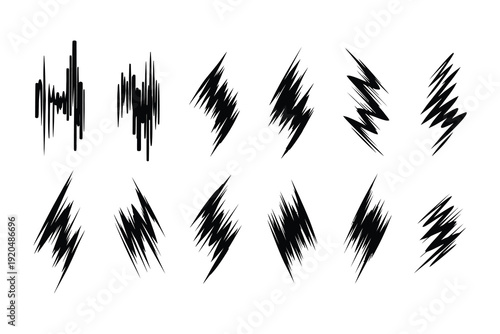 A collection of abstract black brush strokes on a white background for artistic design