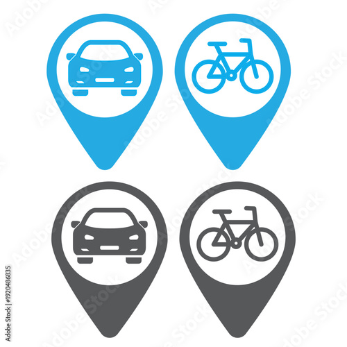 Car and bicycle map pointer pictogram.