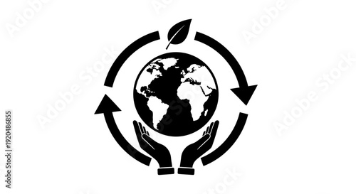 Earth with Leaf and Hands Symbol.