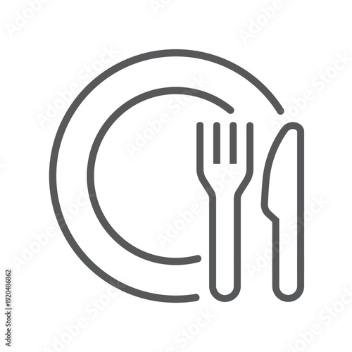 Plate with fork and knife. Symbol for food, restaurant,