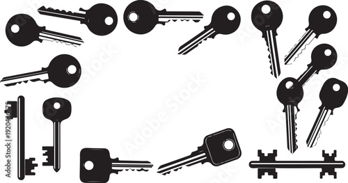 Collection of various keys on a white background illustration