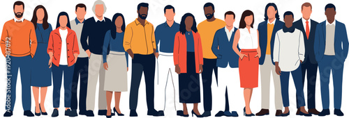 Group of diverse people standing together as a professional team or community flat vector illustration isolated on white