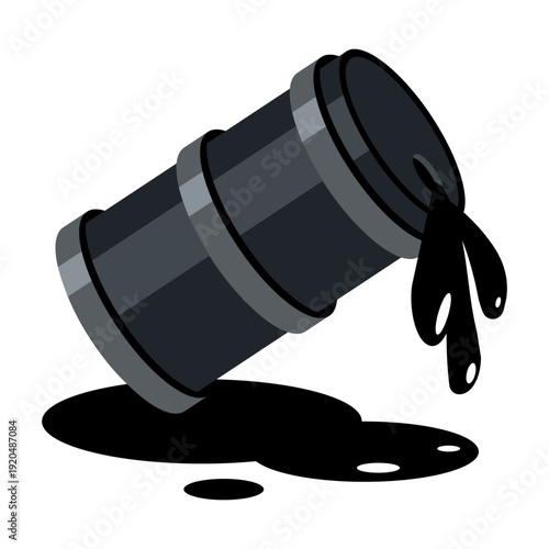 Fuel icon spilling from a crude oil drum. Vector illustration