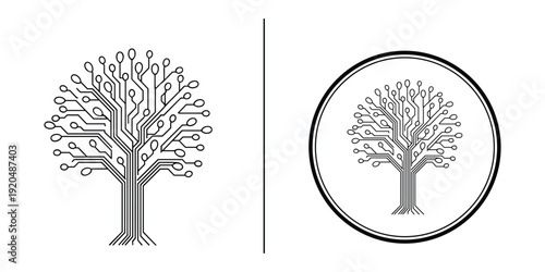 Digital tree vector abstract concept with circuit board branches and leaves