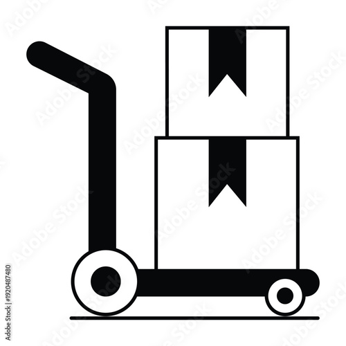 Packages delivery trolley vector icon.