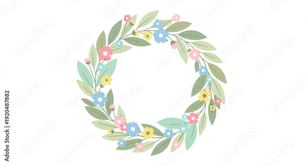 Obraz premium Floral Wreath with Colorful Flowers and Leaves.