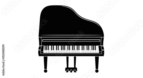 Grand Piano Illustration with Open Lid and Keys.