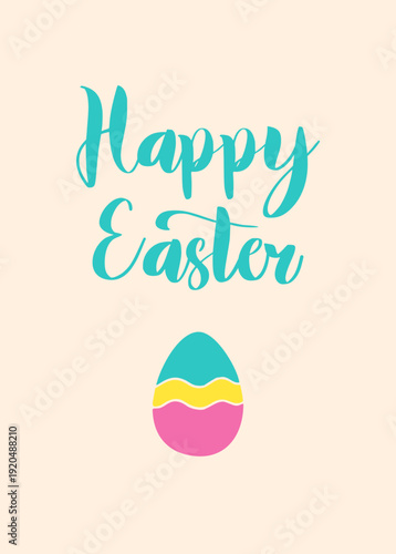 Happy Easter minimalistic card with painted egg on a beige light background