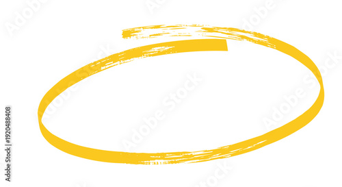 Abstract yellow brush stroke circle to highlight something important on page on a white background 
