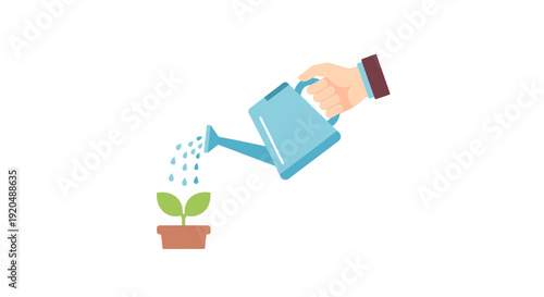 Hand Watering Plant with Watering Can.