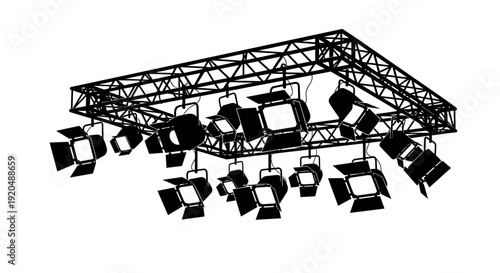 Stage lighting truss system overhead.
