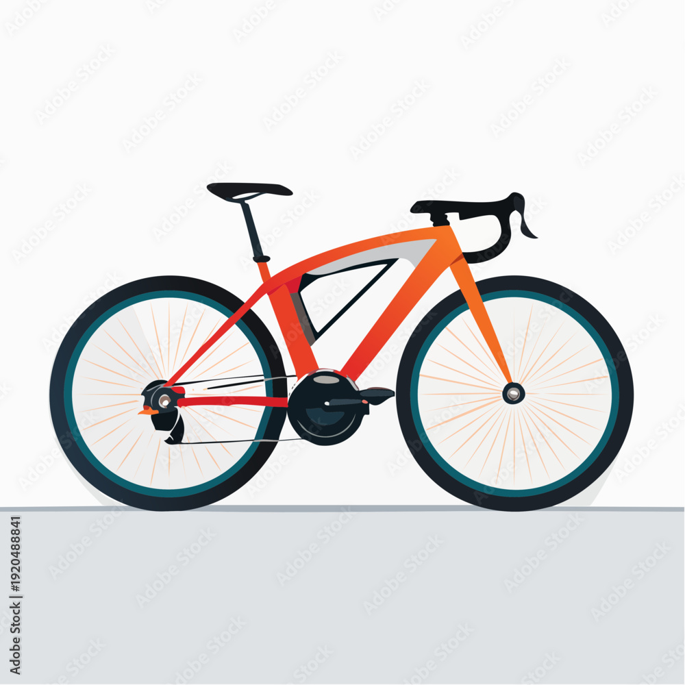 Obraz premium Orange and black racing bicycle with blue accents on white background