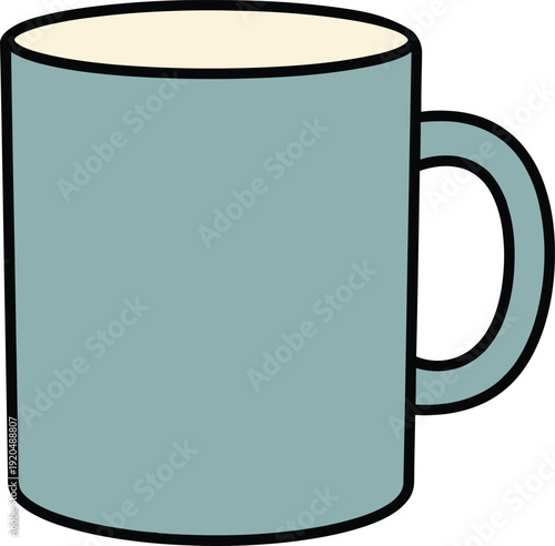 Simple light blue ceramic mug with a black handle and rim on a white background drinkware beverage coffee