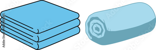 Stacked and rolled light blue towels with black outlines rolled towel stacked towels