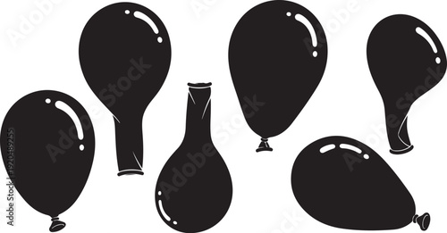 Black Balloons Isolated on White Background Vector Illustration Set
