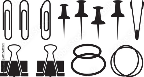 Black and white line of office supplies paper clips