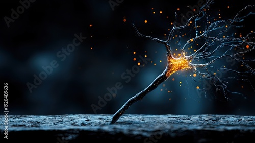 Abstract Neural Network Visualization With Glowing Orange Particles and Dark Moody Background Futuristic Digital Art