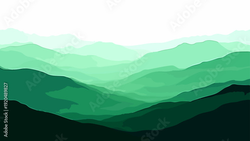Vector Serene emerald mountain ranges in a layered landscape, evoking tranquility, natural beauty, and the majesty of the wilderness, and a sense of depth and perspective Design