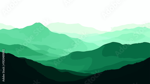 Vector Abstract jade mountain layers capturing nature's serene panorama, evoking tranquility, scenic grandeur and artistic elegance.  Design