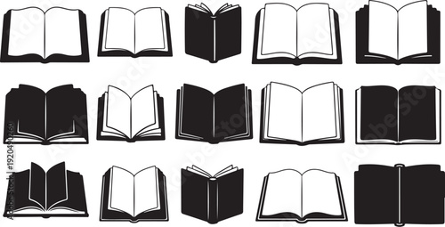 Collection of various open and closed book illustrations