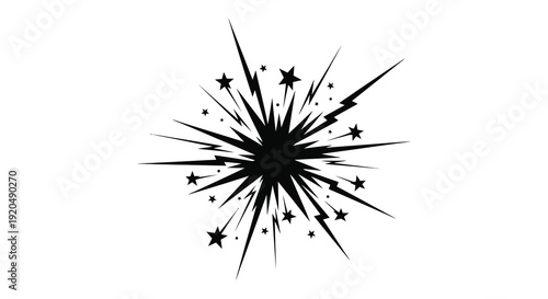 A striking black explosion design with radiating lines and scattered stars presented as a silhouette high quality professional detailed modern elegant