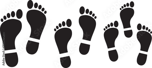 Family Footprints Silhouette with Ankle Bracelets on White Background