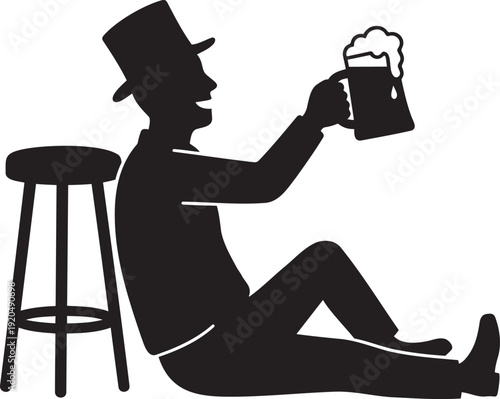 Character illustration of a person with beer mug and table, pub or bar atmosphere concept