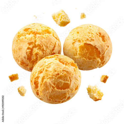 Delicious Brazilian Cheese Bread Floating on Air, Isolated on Transparent Background