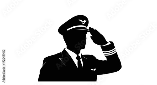Salute of a Pilot: A silhouette of a distinguished pilot in formal attire saluting with pride, embodying professionalism and dedication in the aviation industry.