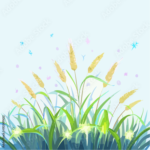 Nature's Serene Landscape Illuminated Grasses Under a Gentle Sky