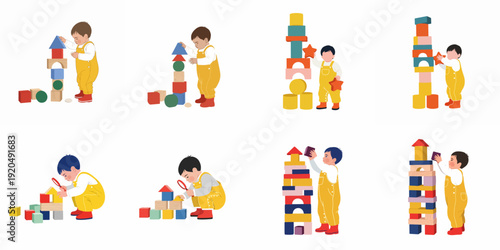 Children playing with colorful wooden building blocks, fostering creativity and development through hands-on activity.
