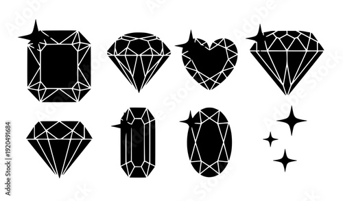 Luxury Diamond Silhouette Badge Icon Set Vector EPS 10