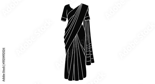 A striking black silhouette of a traditional sari showcasing its elegant drape and intricate folds silhouette high quality professional detailed modern