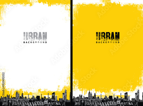 set Abstract vector banner on the theme of urbanism, street art, digital technology and photo studios against the background of the architecture of a city, pixels.T-shirt design, poster, logo. No AI u