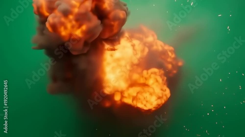 Explosion on green screen background.