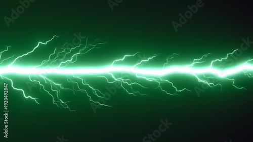 Bright Green Lightning Strike Across Dark Background.