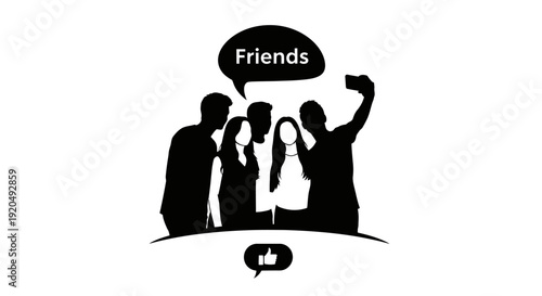 Friends Social Snapshot: Silhouette of friends taking a selfie, creating a visual narrative of togetherness and connection, symbolizing friendship and shared moments.