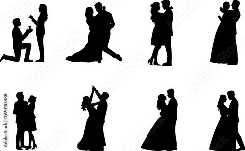 Romantic Couple Silhouette Collection Vector Set