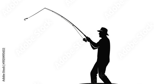 Angler Silhouette Casting a Line: An iconic silhouette captures the dedication and patience of fishing, as an angler casts their line into the water, with the sun casting long shadows. 