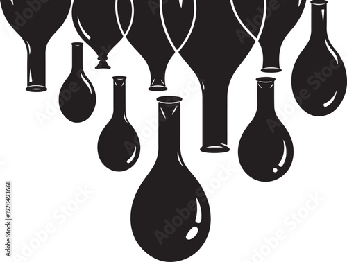 Black vases hanging from white background in illustration style