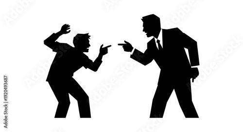 Accusation and Confrontation: Two silhouetted figures locked in a tense exchange, their gestures and postures speak volumes about conflict and disagreement.