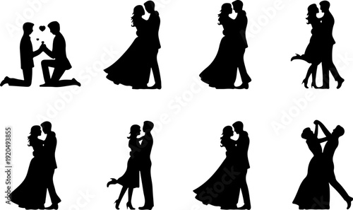 Romantic Couple Silhouette Collection Vector Set
