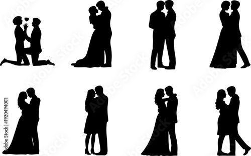 Romantic Couple Silhouette Collection Vector Set