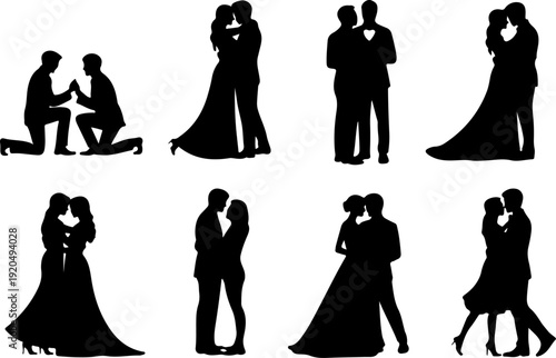 Romantic Couple Silhouette Collection Vector Set